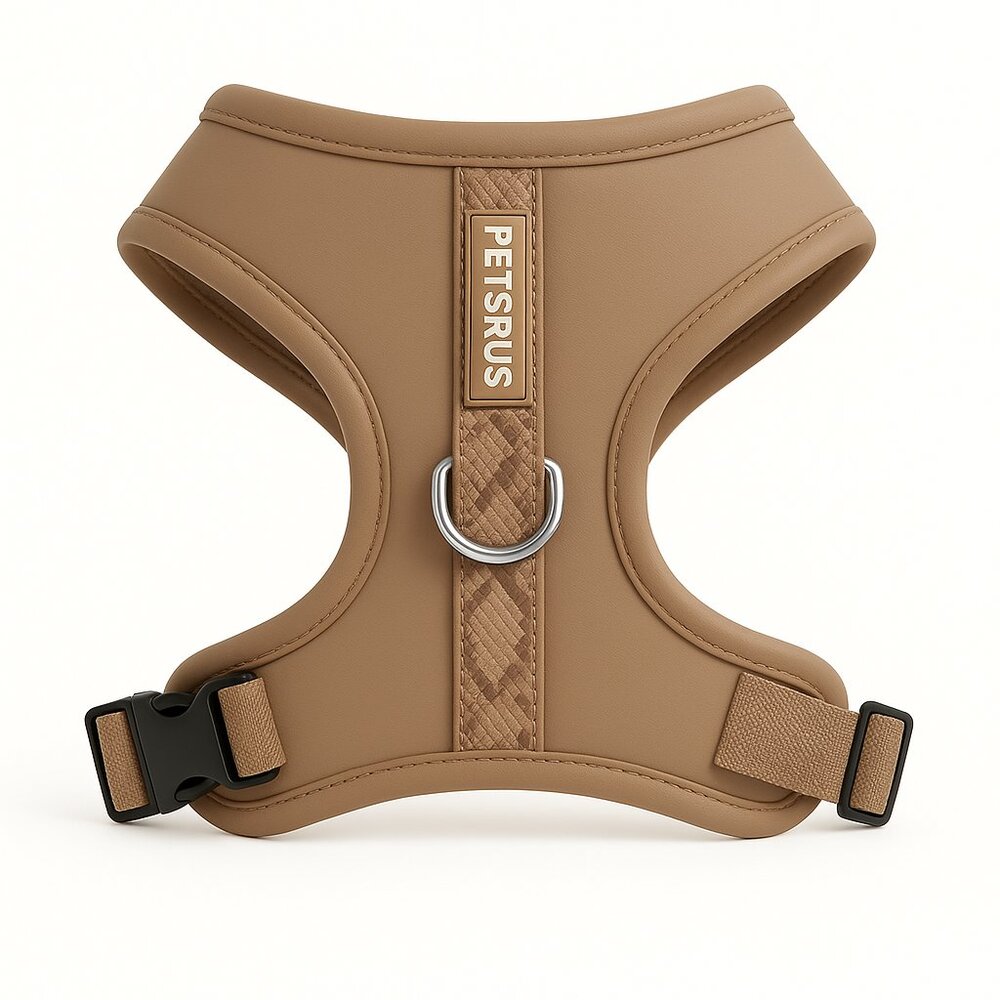 PETsRUS Premium No Pull Dog Harness 2 Leash Clips Brown Snake Leather Neoprene